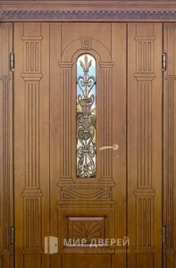 Входная уличная дверь со стеклом и ковкой №73 внешняя - фото